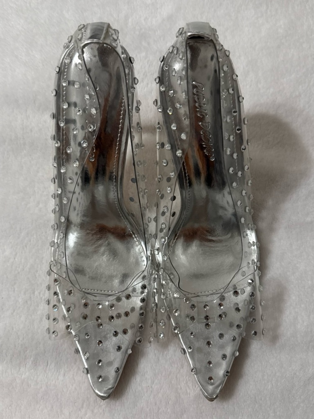 Clear Pointed Toe Crystal Embellished Pumps - Silver